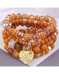 Multi-layer Heart Pendant Beads Fashion Wholesale Alloy Bracelet - Coffee