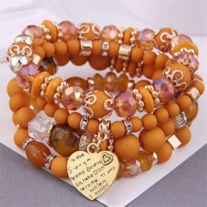 Multi-layer Heart Pendant Beads Fashion Wholesale Alloy Bracelet - Coffee