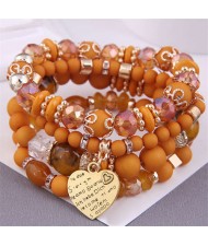 Multi-layer Heart Pendant Beads Fashion Wholesale Alloy Bracelet - Coffee