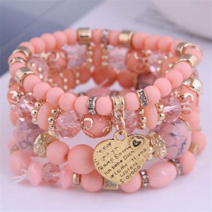 Multi-layer Heart Pendant Beads Fashion Wholesale Alloy Bracelet - Pink