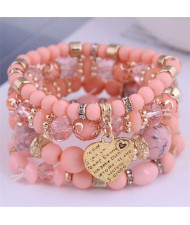 Multi-layer Heart Pendant Beads Fashion Wholesale Alloy Bracelet - Pink