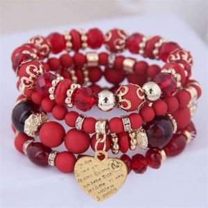 Multi-layer Heart Pendant Beads Fashion Wholesale Alloy Bracelet - Red