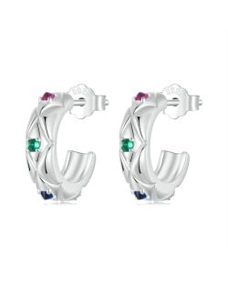 Fine Jewelry Vintage Argyle Design C Shape Wholesale Women 925 Sterling Silver Earrings