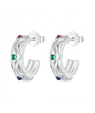 Fine Jewelry Vintage Argyle Design C Shape Wholesale Women 925 Sterling Silver Earrings