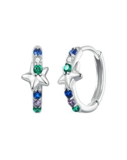 Fine Jewelry Blue Green Cubic Zirconia Circle Wholesale Women 925 Sterling Silver Hoop Earrings