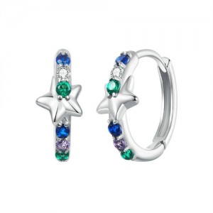 Fine Jewelry Blue Green Cubic Zirconia Circle Wholesale Women 925 Sterling Silver Hoop Earrings