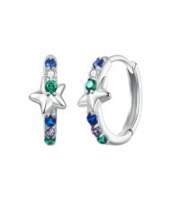 Fine Jewelry Blue Green Cubic Zirconia Circle Wholesale Women 925 Sterling Silver Hoop Earrings