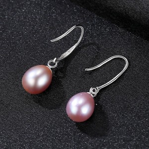 Fine Jewelry Fresh Water Pearl Pendant Wholesale Women 925 Sterling Silver Earrings - Purple
