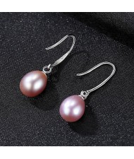 Fine Jewelry Fresh Water Pearl Pendant Wholesale Women 925 Sterling Silver Earrings - Purple
