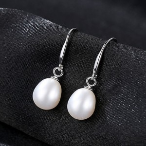 Fine Jewelry Fresh Water Pearl Pendant Wholesale Women 925 Sterling Silver Earrings - White