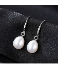 Fine Jewelry Fresh Water Pearl Pendant Wholesale Women 925 Sterling Silver Earrings - White