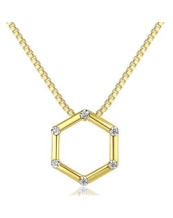 Silver Jewelry Golden Hexagon Pendant Wholesale Women 925 Sterling Silver Necklace