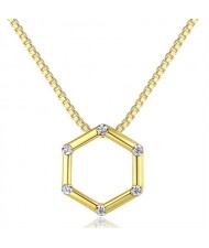 Silver Jewelry Golden Hexagon Pendant Wholesale Women 925 Sterling Silver Necklace