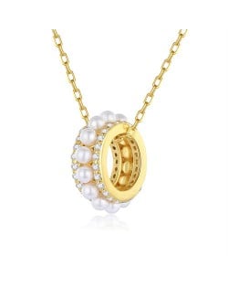 Silver Jewelry Elegant Pearl Golden Ring Pendant Wholesale Women 925 Sterling Silver Necklace
