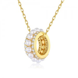 Silver Jewelry Elegant Pearl Golden Ring Pendant Wholesale Women 925 Sterling Silver Necklace