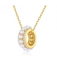 Silver Jewelry Elegant Pearl Golden Ring Pendant Wholesale Women 925 Sterling Silver Necklace