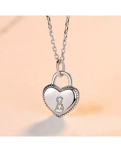 Silver Jewelry Fashion Heart Shape Lock Pendant Wholesale Women 925 Sterling Silver Necklace - Silver