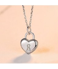Silver Jewelry Fashion Heart Shape Lock Pendant Wholesale Women 925 Sterling Silver Necklace - Silver