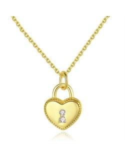 Silver Jewelry Fashion Heart Shape Lock Pendant Wholesale Women 925 Sterling Silver Necklace - Golden