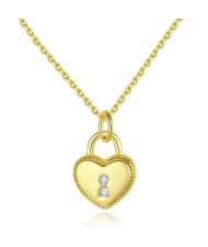 Silver Jewelry Fashion Heart Shape Lock Pendant Wholesale Women 925 Sterling Silver Necklace - Golden