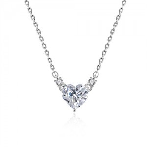 Silver Jewelry Cubic Zirconia Peach Heart Pendant Wholesale Women 925 Sterling Silver Necklace