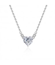 Silver Jewelry Cubic Zirconia Peach Heart Pendant Wholesale Women 925 Sterling Silver Necklace