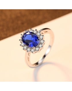 Silver Jewelry Blue Stone Inlaid Wholesale Women 925 Sterling Silver Sapphire Ring