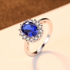 Silver Jewelry Blue Stone Inlaid Wholesale Women 925 Sterling Silver Sapphire Ring