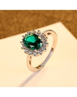Silver Jewelry Green Stone Inlaid Wholesale Women 925 Sterling Silver Ring - Green