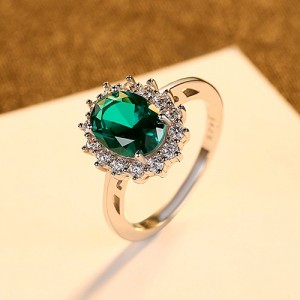 Silver Jewelry Green Stone Inlaid Wholesale Women 925 Sterling Silver Ring - Green