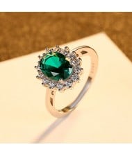 Silver Jewelry Green Stone Inlaid Wholesale Women 925 Sterling Silver Ring - Green