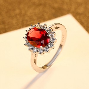 Silver Jewelry Vintage Flower Face Design Wholesale Women 925 Sterling Silver Ruby Ring - Red