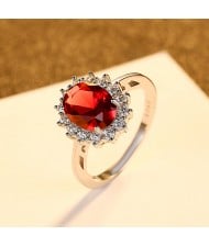 Silver Jewelry Vintage Flower Face Design Wholesale Women 925 Sterling Silver Ruby Ring - Red