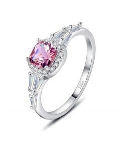 Silver Jewelry Square Pink Beryl Wholesale Women 925 Sterling Silver Wedding Ring