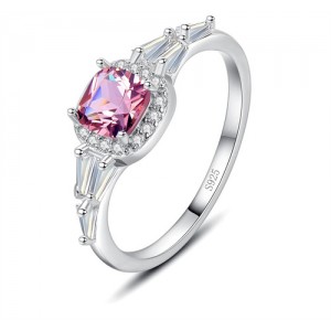 Silver Jewelry Square Pink Beryl Wholesale Women 925 Sterling Silver Wedding Ring