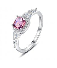 Silver Jewelry Square Pink Beryl Wholesale Women 925 Sterling Silver Wedding Ring