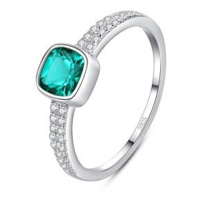 Silver Jewelry Cubic Zirconia Square Emerald Wholesale Women 925 Sterling Silver Ring