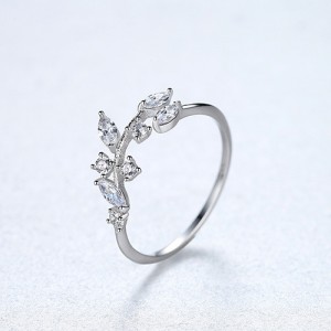 Silver Jewelry Cubic Zirconia Leaf Open-end Design Wholesale Women 925 Sterling Silver Ring - Silver