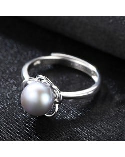 Silver Jewelry Elegant Pearl Flower Design Wholesale Women 925 Sterling Silver Ring - Gray