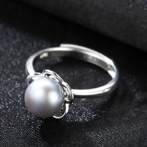 Silver Jewelry Elegant Pearl Flower Design Wholesale Women 925 Sterling Silver Ring - Gray