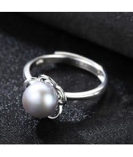 Silver Jewelry Elegant Pearl Flower Design Wholesale Women 925 Sterling Silver Ring - Gray