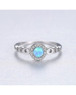 Silver Jewelry Opal Ronnd Face Wholesale Women 925 Sterling Silver Ring - Blue