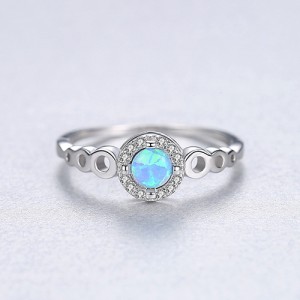 Silver Jewelry Opal Ronnd Face Wholesale Women 925 Sterling Silver Ring - Blue