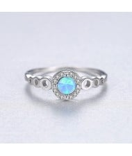 Silver Jewelry Opal Ronnd Face Wholesale Women 925 Sterling Silver Ring - Blue