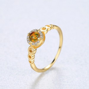 Silver Jewelry Opal Ronnd Face Wholesale Women 925 Sterling Silver Ring - Yellow