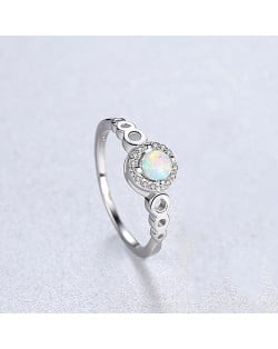 Silver Jewelry Opal Ronnd Face Wholesale Women 925 Sterling Silver Ring - White