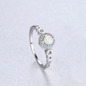 Silver Jewelry Opal Ronnd Face Wholesale Women 925 Sterling Silver Ring - White