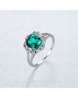 Silver Jewelry Square Surface Green Stone Wholesale Women 925 Sterling Silver Emerald Ring