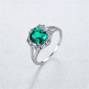 Silver Jewelry Square Surface Green Stone Wholesale Women 925 Sterling Silver Emerald Ring