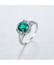 Silver Jewelry Square Surface Green Stone Wholesale Women 925 Sterling Silver Emerald Ring